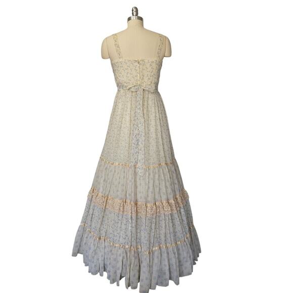 Gunne Sax Vintage 70s Floral Maxi Dress Size 13 M Prairie Calico Ivory Lace - Picture 8 of 10